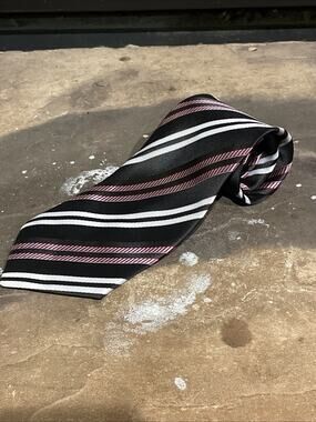 Kai Long 100% Silk Tie Purple White And Black Horizontal Striped